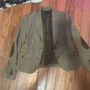 Zara Khaki Blazer with Dark Brown Elbow Patches